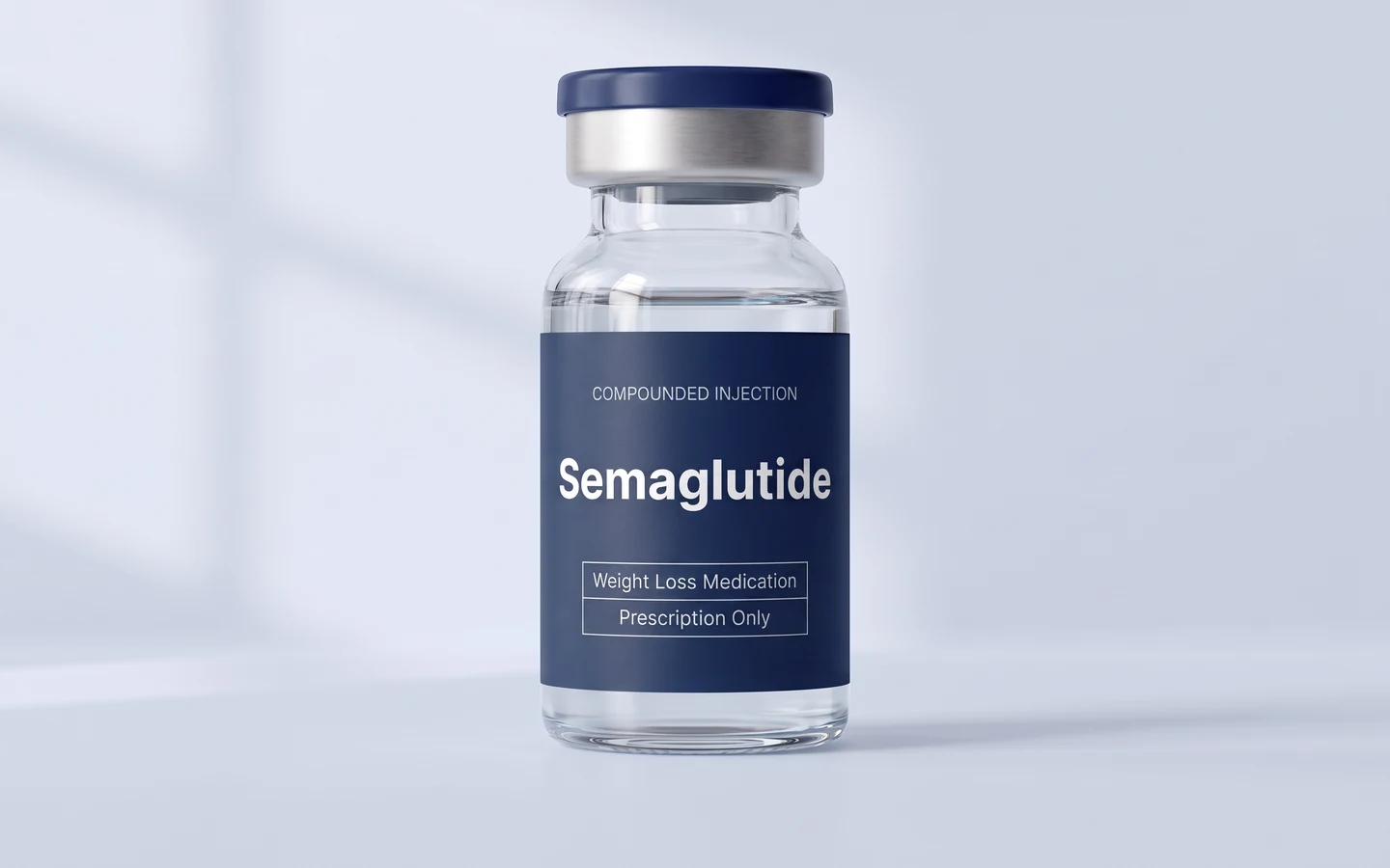 Vial ilustrativo de semaglutida compuesta, solo con receta