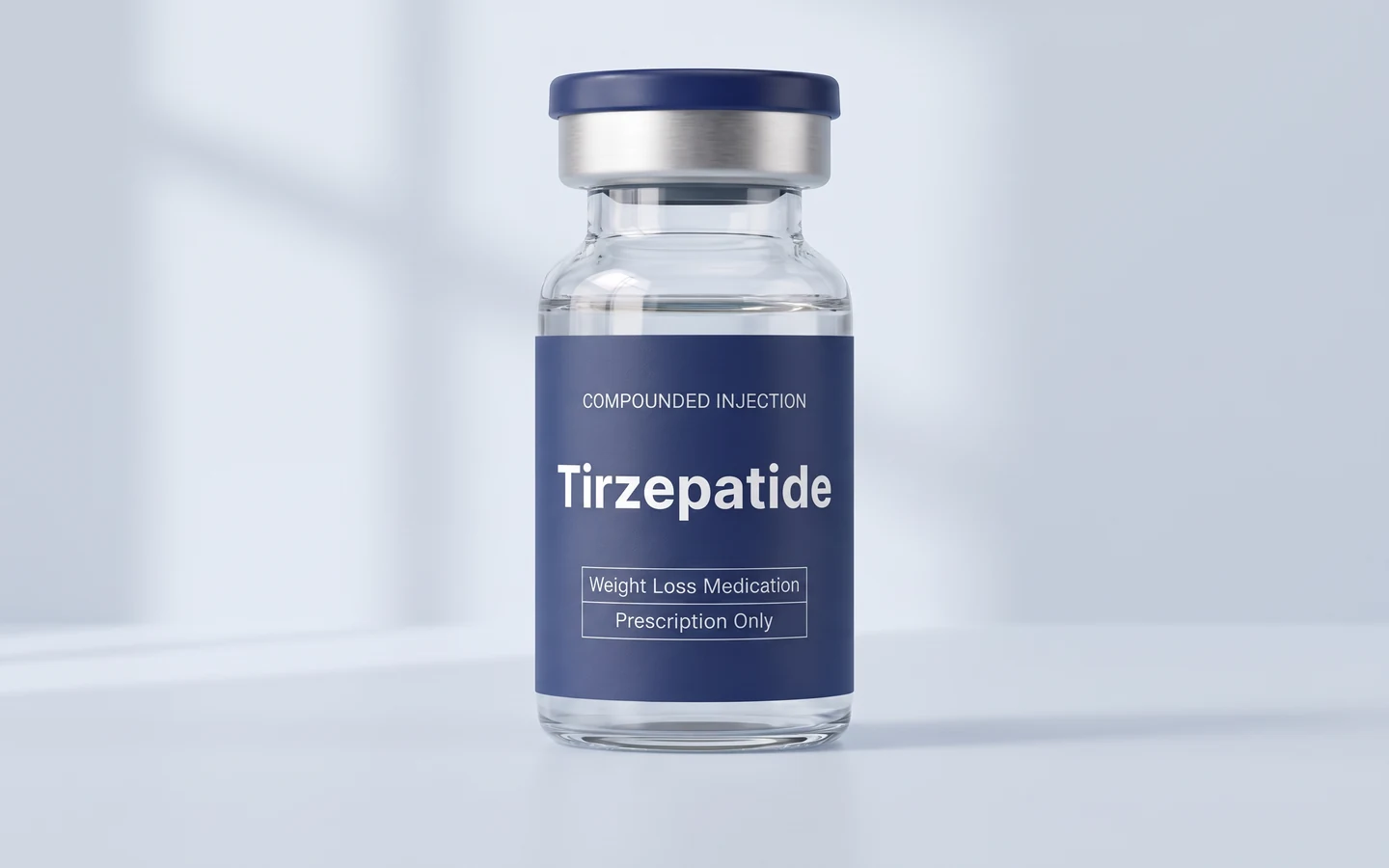 Vial ilustrativo de tirzepatida compuesta, solo con receta
